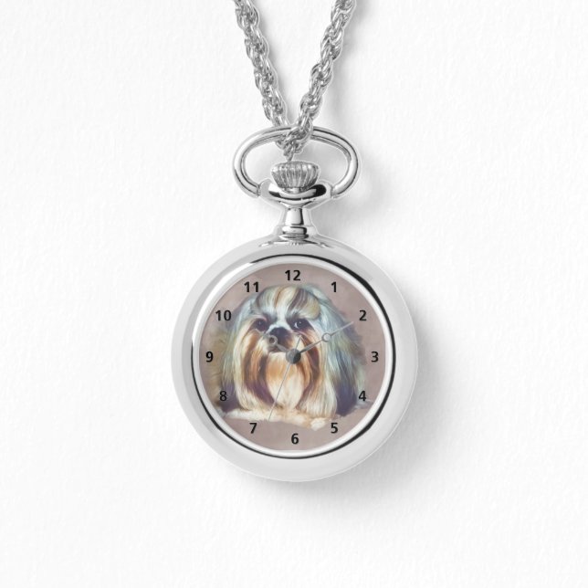 Brindle and White Shih Tzu Dog Watch (Front)