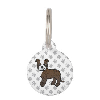 Brindle And White Staffie Cartoon Dog &amp; Pet's Info Pet ID Tag