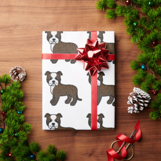 Brindle And White Staffie Cute Cartoon Dog Pattern Wrapping Paper