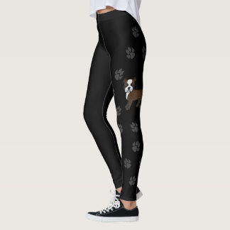 Brindle And White Staffie Cute Cartoon Dog &amp; Paws Leggings