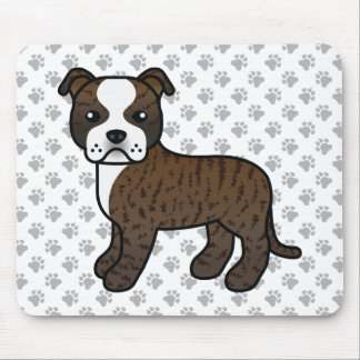 Brindle And White Staffie Cute Cartoon Dog &amp; Paws Mouse Pad