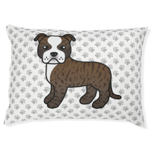 Brindle And White Staffie Cute Cartoon Dog & Paws Pet Bed