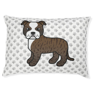 Brindle And White Staffie Cute Cartoon Dog &amp; Paws Pet Bed