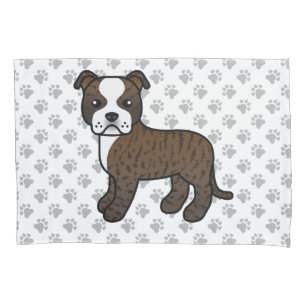 Brindle And White Staffie Cute Cartoon Dog & Paws Pillow Case