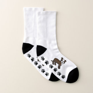Brindle And White Staffie Cute Cartoon Dog &amp; Paws Socks