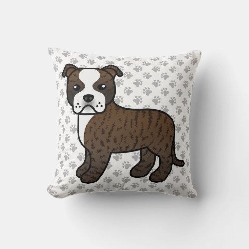 Brindle And White Staffie Cute Cartoon Dog  Paws Throw Pillow