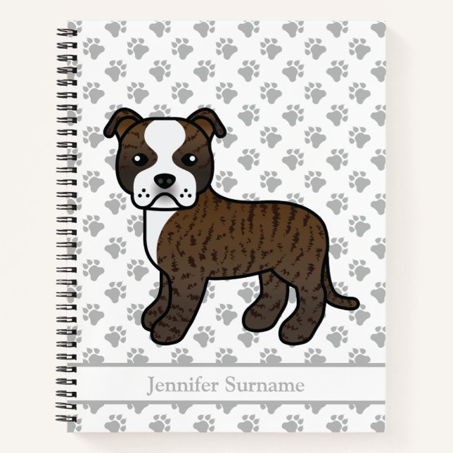 Brindle And White Staffie Cute Cartoon Dog & Text Notebook (Front)