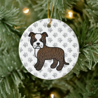 Brindle And White Staffordshire Bull Terrier Dog Ceramic Ornament