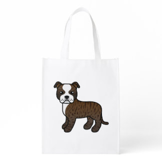 Brindle And White Staffordshire Bull Terrier Dog Grocery Bag