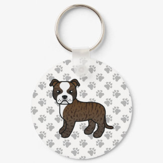 Brindle And White Staffordshire Bull Terrier Dog Keychain