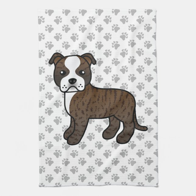 Brindle And White Staffordshire Bull Terrier Dog Kitchen Towel (Vertical)