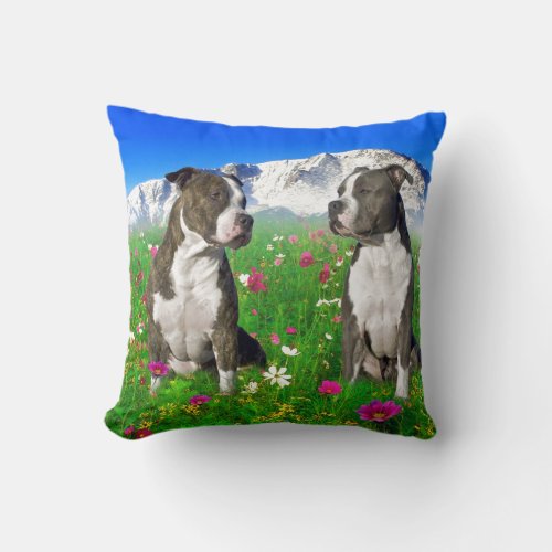 Brindle  Blue Staffordshire  Pit Bull Dogs Throw Pillow
