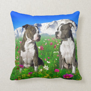 Brindle & Blue Staffordshire & Pit Bull Dogs Throw Pillow