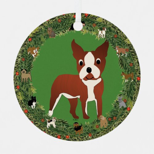 Brindle Boston Terrier 4 Christmas Metal Ornament