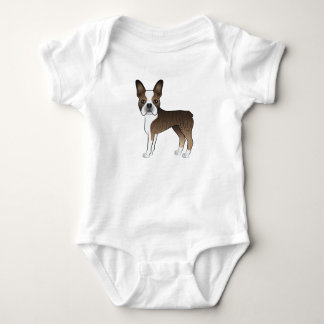 Brindle Boston Terrier Adorable Cartoon Dog Design Baby Bodysuit