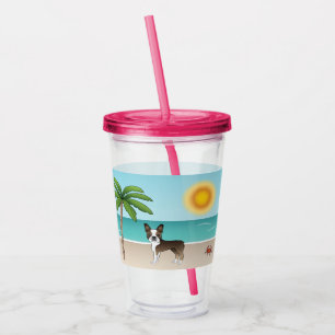 Brindle Boston Terrier At A Tropical Summer Beach Acrylic Tumbler