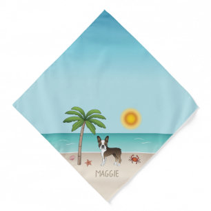 Brindle Boston Terrier At A Tropical Summer Beach Bandana