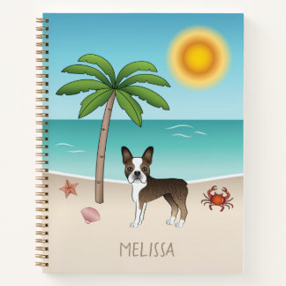 Brindle Boston Terrier At A Tropical Summer Beach Notebook
