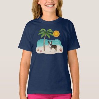 Brindle Boston Terrier At A Tropical Summer Beach T-Shirt