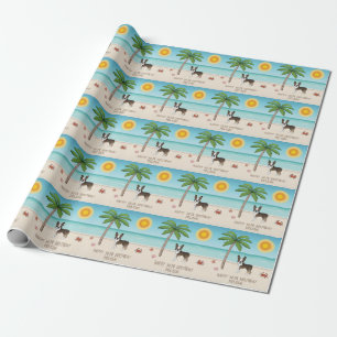 Brindle Boston Terrier At A Tropical Summer Beach Wrapping Paper
