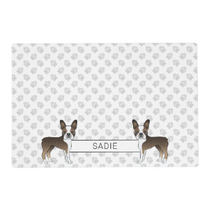 Brindle Boston Terrier Cartoon Dog & Custom Text Placemat