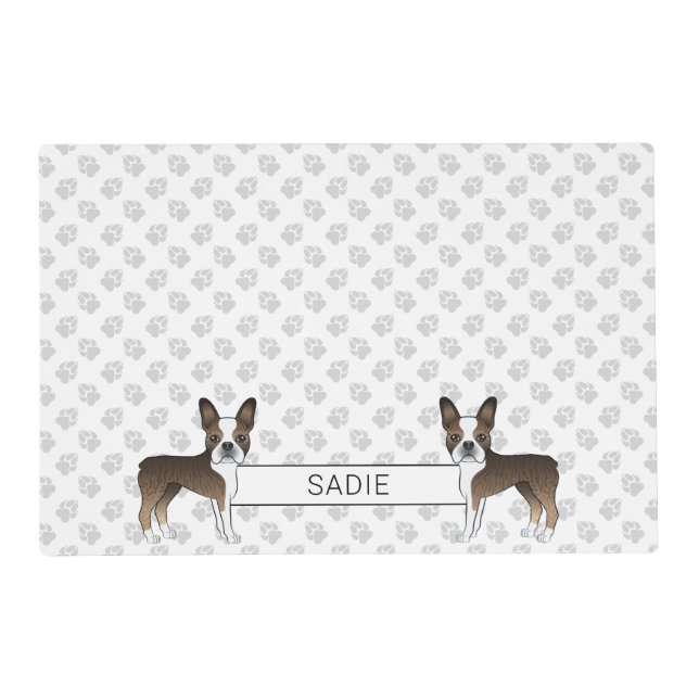 Brindle Boston Terrier Cartoon Dog & Custom Text Placemat (Front)