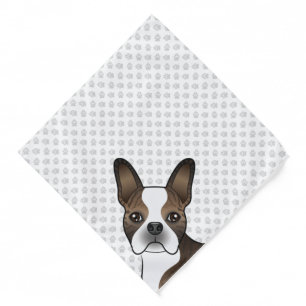 Brindle Boston Terrier Cartoon Dog Head & Paws Bandana