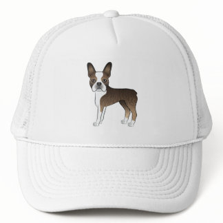 Brindle Boston Terrier Cartoon Dog Illustration Trucker Hat