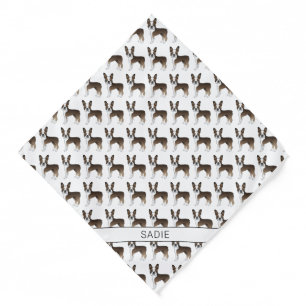 Brindle Boston Terrier Cartoon Dog Pattern & Name Bandana