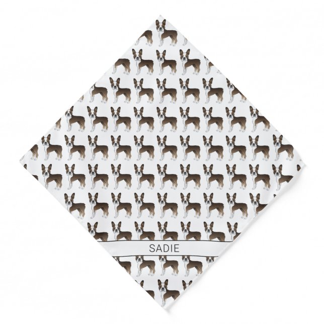 Brindle Boston Terrier Cartoon Dog Pattern & Name Bandana (Front)