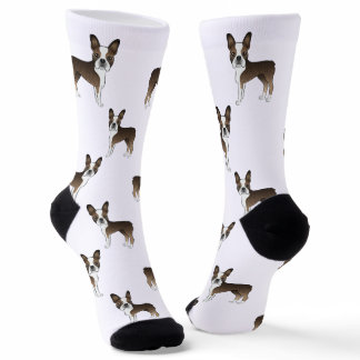 Brindle Boston Terrier Cartoon Dog Pattern Socks