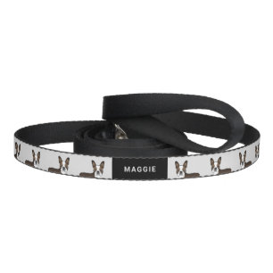 Brindle Boston Terrier Cartoon Dogs & Custom Text Pet Leash