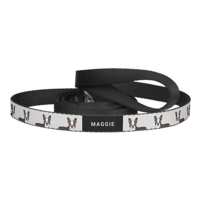 Brindle Boston Terrier Cartoon Dogs & Custom Text Pet Leash (Handle)