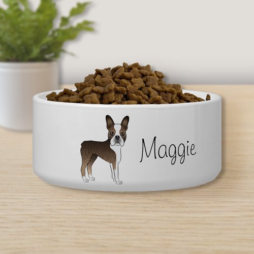 Brindle Boston Terrier Cute Cartoon Dog And Name Bowl