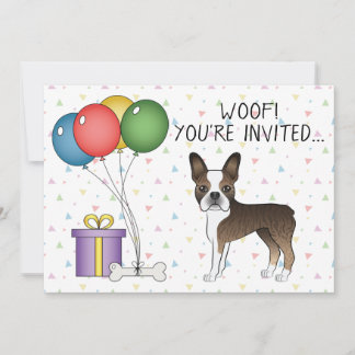 Brindle Boston Terrier Cute Cartoon Dog - Birthday Invitation
