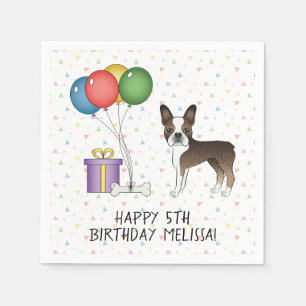 Brindle Boston Terrier Cute Cartoon Dog - Birthday Napkins