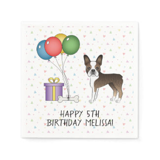 Brindle Boston Terrier Cute Cartoon Dog - Birthday Napkins