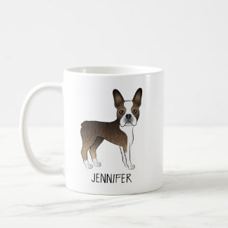 Brindle Boston Terrier Cute Cartoon Dog &amp; Name Coffee Mug