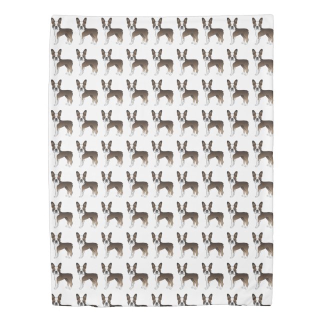Brindle Boston Terrier Cute Cartoon Dog Pattern Duvet Cover (Front)