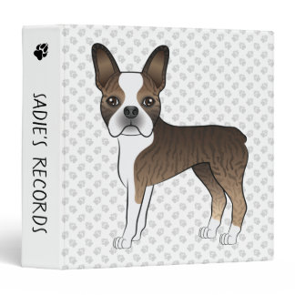 Brindle Boston Terrier Cute Cartoon Dog &amp; Paws 3 Ring Binder
