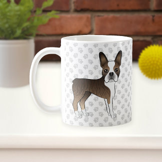 Brindle Boston Terrier Cute Cartoon Dog &amp; Paws Coffee Mug