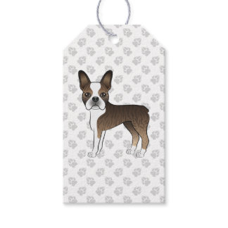 Brindle Boston Terrier Cute Cartoon Dog &amp; Paws Gift Tags