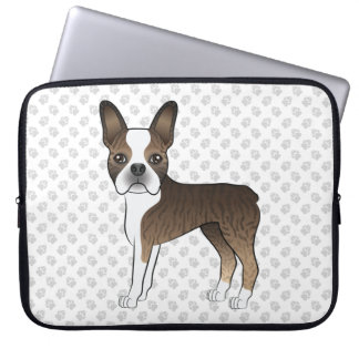 Brindle Boston Terrier Cute Cartoon Dog &amp; Paws Laptop Sleeve
