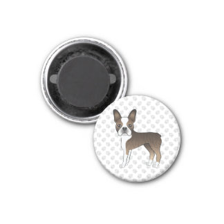 Brindle Boston Terrier Cute Cartoon Dog &amp; Paws Magnet