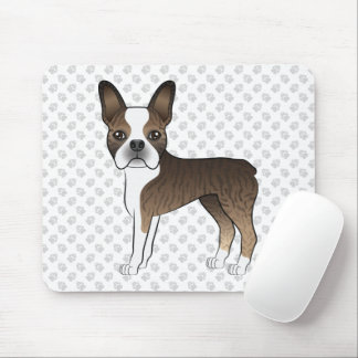 Brindle Boston Terrier Cute Cartoon Dog &amp; Paws Mouse Pad