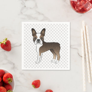 Brindle Boston Terrier Cute Cartoon Dog & Paws Napkins