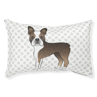 Brindle Boston Terrier Cute Cartoon Dog &amp; Paws Pet Bed