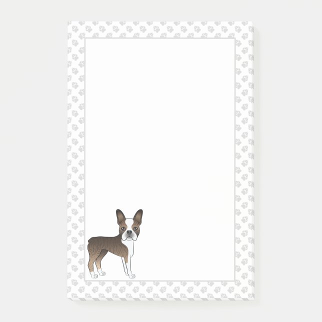 Brindle Boston Terrier Cute Cartoon Dog & Paws Post-it Notes (Front)