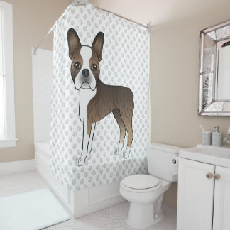 Brindle Boston Terrier Cute Cartoon Dog &amp; Paws Shower Curtain