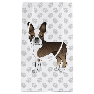 Brindle Boston Terrier Cute Cartoon Dog &amp; Paws Small Gift Bag